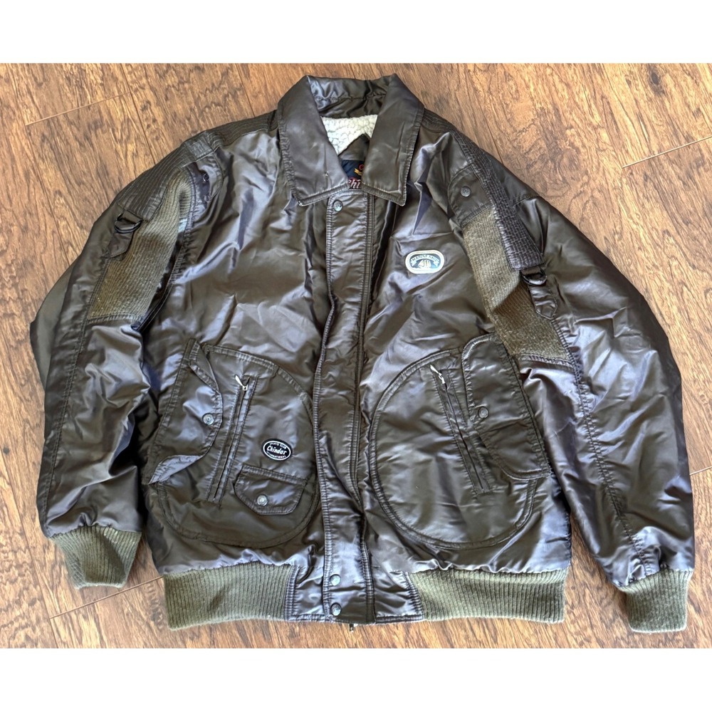 Vintage 80s Chindar Deluxe Jacket Mens L Olive Sherpa Bomber Military Nautical